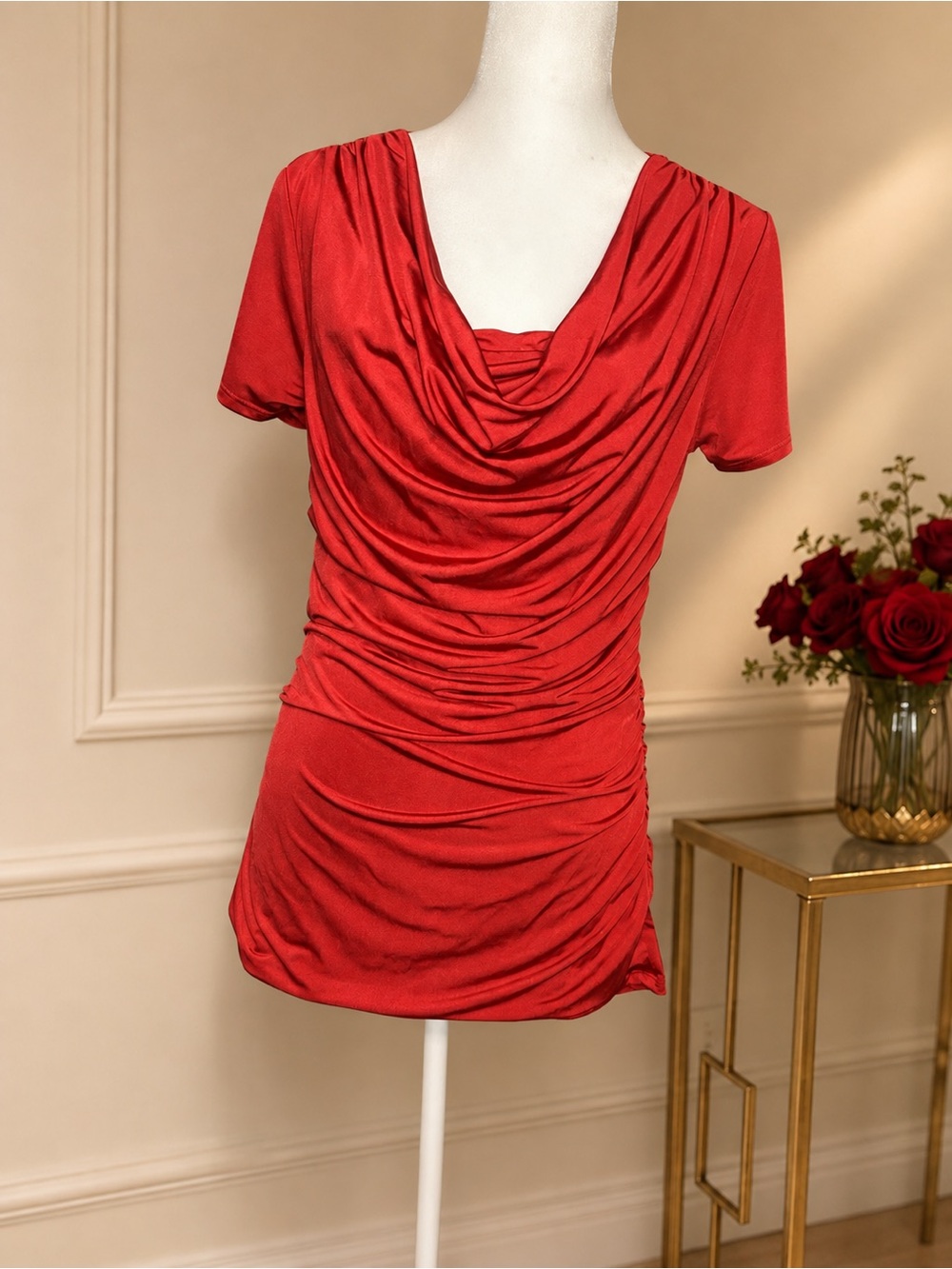 Serena Williams Signature Statement Red Ruched Cowl Neck Top